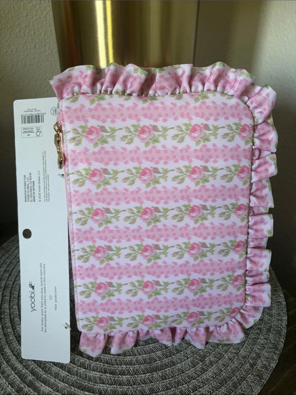 NWT Love Shack Fancy X Yoobi Blooming Heirloom Flat Zip Ruffle Pencil Case